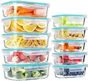 [DULCE DOM] 10 Pack Glass Containers with Airtight Lids (1040ML/35Oz) BPA-Free for Kitchen Storage & Organisation Meal Prep, Lunch Box Stackable Glass Containers for Kitchen Office & Camping