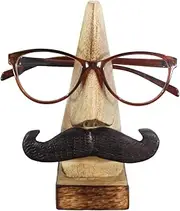 Satyaexports Handmade Wooden Nose Shaped Spectacle Specs Eyeglass Holder Stand with Moustache (Standard Size, WHITE)