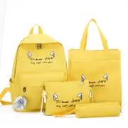 4 Pcs/Set Women Canvas Backpack Shoulder Bag Crossbody Bag Pencil Case Fashion Travel Laptop Bag Leisure Backpacks For Teenage Girls Cat Ear Letters Print School Bag