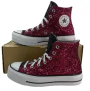Converse Chuck Taylor Lift Platform Glitter by You PINK MIDNIGHT Women Shoe 8.5