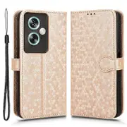 Compatible For Oppo A79 5G / A2 5G Magnetic Phone Case Leather Imprinted Dots Pattern Cover PinkGold