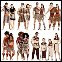 在飛比找蝦皮購物優惠-野人服裝成人瘋狂原始人非洲舞蹈獵人衣服男女維京印第安人酋長 