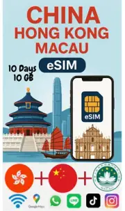 Best CHINA HongKong Macao esim Data Travel e sim 5G /4G 10 Days 10 GB