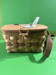 BumbleBee Baskets Hand Made Woven Basket Purse Wood With Copper & Leather Strap