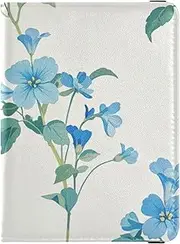 [Amooorous] Fresh Blue Flowers in Summer Leather decorative passport holder for travel men Travel Documents Organizer Protector Passport Case Travel Documents Wallet Ultra Slim, Fresh blue flowers in summer, 1