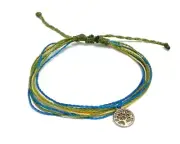 Tree of Life Charm Multi Strand String Pull Tie Bracelet Multicolored One Size
