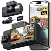 WOLFBOX 4K i17 3 Channel Dash Cam 5G WiFi Front and Rear Inside, 64GB SD Card