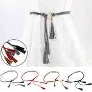 Women Self-Tie Rope Braided Woven Waist Belt Tassel Decorative Dress Waistband ;