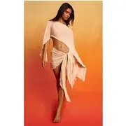 Cream Linen Look Drape Shoulder Top, Cream