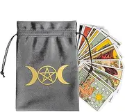 Tarot Card Storage Bag - Elegant Drawstring Design Gray Tarot Card Bag | Three Phase Moon Gift Velvet Dice Bag | Spacious Tarot Deck Storage Bag for Keeping, Multicolor, ZTD13, Unisex