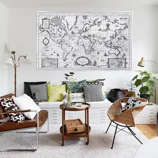 ins 地圖系列歐美掛布黑白彩色世界地圖墻面裝飾背景臥室書房掛毯