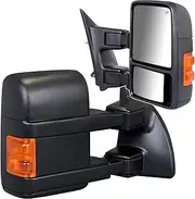 AdvanEX 2pcs Left & Right Side Power Operate Heated Glass Rear View Mirror ABS Black Towing Mirror with LED Turn Signal Lights Compatible with 1999-2007 Ford F-250 Super Duty