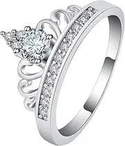 [VPbao] Platinum-Plated 925 Sterling Silver Ring Crown CZ Crystal Wedding Rings White