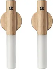 WCIC Motion Sensor Night Lights Magnet Body Sensor Hallway Night Lights Rechargeable Led Light Portable Stairway Night Lights Wooden Wall Sconce Battery Powered Cabinet Lights (White Ash 2PCS)