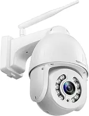 Topodome 5MP PTZ Security Camera Outdoor Motion Tracking, Floodlight Surveillance IP Dome RTSP Camera Wireless WiFi, 5X Optical Zoom, Color Night Vision, 2-Way Audio, Support SD Card IP66 White