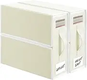2 Pack Bed sheet Organiser storage, Foldable Linen Storage Box with Handles and Labels for bedding & linen(Queen and King size), Bedsheet Organiser with Window for Sheets, Duvet Cover, Beige