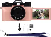 LICAEVEY 6K Mirrorless Camera with 64MP CMOS & 16X Digital Zoom - 3 Inch 180° Flip Screen Vlogging Camera with WiFi Transfer, Autofocus, Slow Motion - Includes Battery, Strap & OTG (Pink)