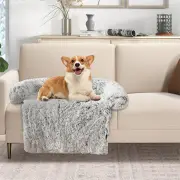 CostwayPlush Calming Dog Couch Bed with Anti-Slip Bottom-White-S