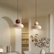 Wabi-Sabi Style Bedside Hanging Lighting Chandelier Fixture Yellow Travertine Small Pendant Light 85-265V
