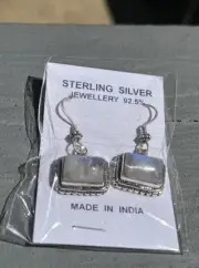 Handmade Sterling Silver Rainbow Moonstone Dangly Earrings