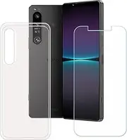 [LCEHTOGYE] Case for Sony Xperia 1 V + Tempered Glass Screen Protector, Slim Transparent Shock-Absorption Soft TPU Bumper Protective Phone Case Cover for Sony Xperia 1 V (6,5")