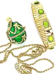 GREEN HANDMADE Faberge Egg Jewelry + Gold Bracelet Birthday Fabergé style EGG