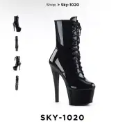 PLEASERS Sky 1020 Black Patent Platform Ankle Boot 7" High Heels Shoes Pole NIB