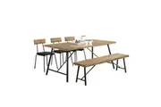 Vegas 6 Seater Dining Set 1.6m Rectangular Dining Table & 1 Benches & 3 Dining Chairs - Maple