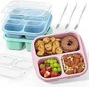 MCHERRY 3Pack Snack Boxes with Compartments, Stackable Bento Boxes for Kids and Adults, 3 Compartments Bento Lunch Boxes, Reusable Divided Food Storage Containers for School Work Travel