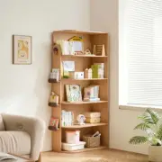 Hazelnut-Shaped Wood Kids' Corner Bookcase in Natural Wood Color