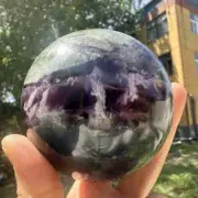 695g Natural Feather Fluorite Quartz Sphere Crystal Ball Reiki Healing Decor