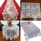 Christmas White Vintage Embroidered Lace Tablecloth Dining Table Runner Doilies