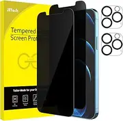 JETech Privacy Screen Protector for iPhone 12 Pro 6.1-Inch with Camera Lens Protector, Anti Spy Tempered Glass Film, 2-Pack Each