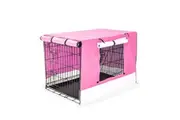 Paw Mate Wire Dog Cage Foldable Crate Kennel 36in with Tray + Pink Cover Combo