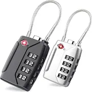 [T Tersely] TSA Approved Luggage Locks,4-Digit Security Suitcase Locks,Combination Padlock for Suitcases Flexible Cable Travel Lock(Black+Silver)