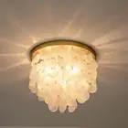3-Lights Capiz Shell Ceiling Light Fixtures, Gold Boho Flush Mount Ceiling Light