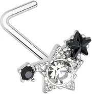 [Pierced Owl] 20GA 316L Stainless Steel CZ Crystal Star Cluster L-Bend Nose Stud, 20ga, Metal, cubic zirconia