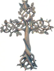 Top Brass Tree of Life Wall Cross 11 1/2" - Decorative Spiritual Art Sculpture B