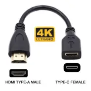 NFHK 15cm Mini HDMI Type-C Socket Female to HDMI Type-A Adapter Extension Cable