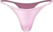 [TiaoBug] Women's Shiny Metallic High Waist Micro Back G-String Thong Panty Bikini Bottoms Swimsuit