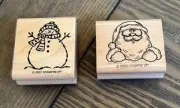 New Stampin Up Santa Clause and Snowman wooden rubber stamp set of 2