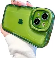 Beownest Compatible with iPhone 13 Case with Clear Kickstand Creative Design Camera Holder TPU Slim Protective Shockproof Phone Cover -Green