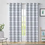 White and Blue Plaid Blackout Window Curtain Noise Reducing Buffalo Check Geo...