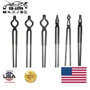 6 Pcs Blacksmith Tongs Set Anvil Forge Knife Making Tools Set V Bolt Flat Jaw