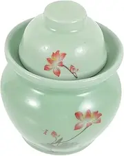 [Beatifufu] Ceramic Pickle Jar with Lid Chinese Style Sealed Storage Container for Honey and Grains Design Smooth Surface for Home Kitchen Use
