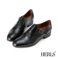 在飛比找蝦皮購物優惠-[HERLS 樣品鞋] 光澤全真皮雕花單釦孟克鞋牛津鞋 黑色
