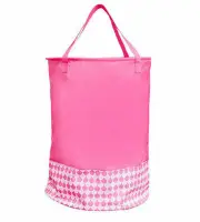 MAINSTREET PREPPY PINK AND WHITE SCALES COLLAPSIBLE LAUNDRY BIN WITH HANDLES
