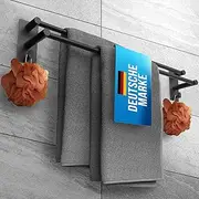 LOBUX® - Towel Rail Without Drilling Black - 80 cm, Rustproof Stainless Steel - Double Towel Rail Bathroom Self-Adhesive - Towel Rail, Bath Towel Holder Including 2 Towel Hooks - Bathroom, Shower