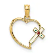 14K Yellow Gold Enamel Cross And Heart Charm