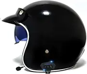 Bluetooth Open Face Motorcycle Helmet Jet Helmet Moped Half Helmet with Removable Visor and Built-in Visor DOT/ECE Approved for Adult Men Women Cruiser Chopper